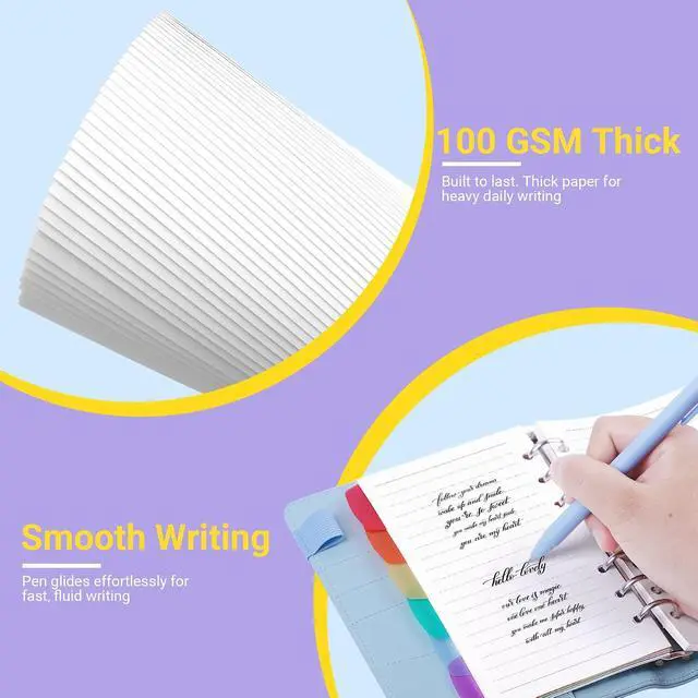 Alt view image 5 of 7 - Antner A6 Lined Refill Paper 6-Hole Planner Inserts for A6 6-Ring Refillable Notebook Binder, 135 Sheets/270 Pages Wide Ruled Loose Leaf Filler Paper with 12 PCS Binder Dividers for Journal Notes