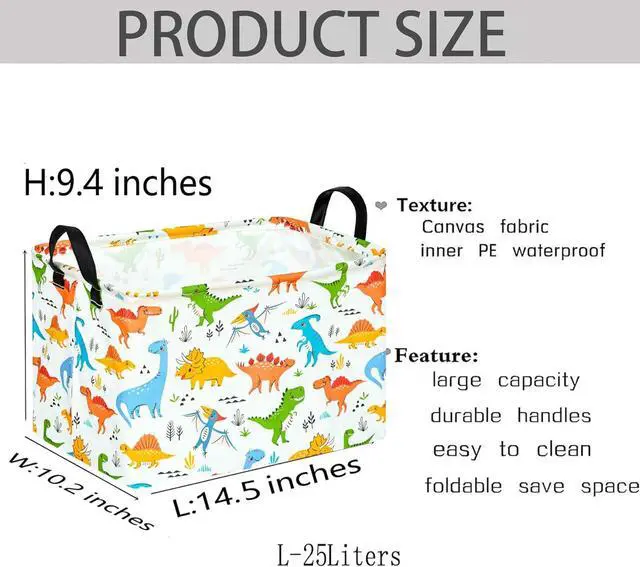 Alt view image 3 of 7 - Dinosaur Patter Gift Storage Basket Rectangle Storage Organizer for Nursery Hamper Home Bedroom Laundry Hamper Shelf Baskets.