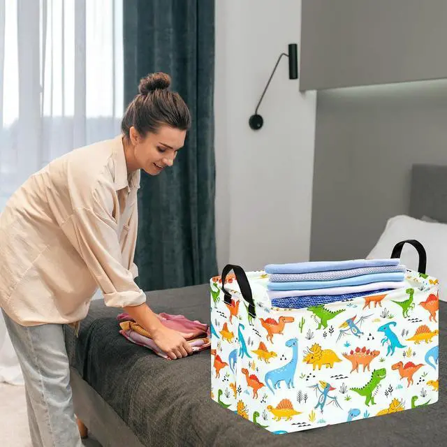 Alt view image 4 of 7 - Dinosaur Patter Gift Storage Basket Rectangle Storage Organizer for Nursery Hamper Home Bedroom Laundry Hamper Shelf Baskets.