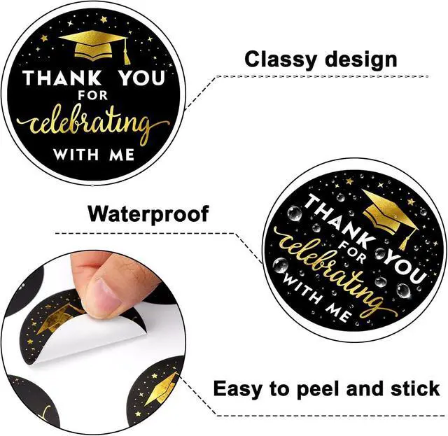 Alt view image 3 of 7 - Thank You for Celebrating with Me Stickers Graduation Stickers | 2 Inch Metallic Gold Graduation Party Favor Sticker 120PCS Thank You Sticker for Envelope Seals Card