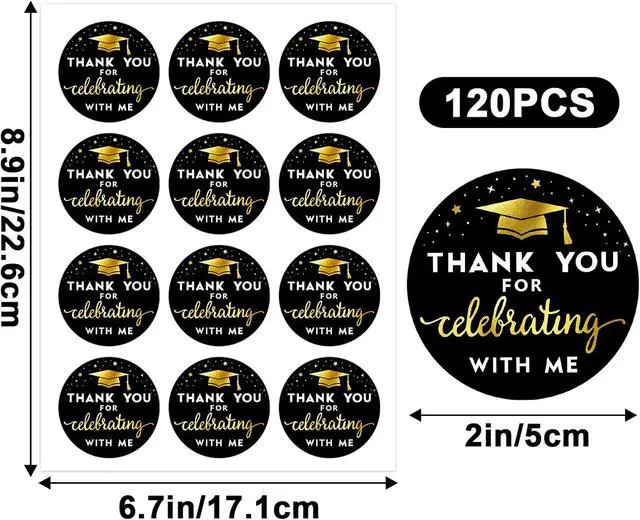 Alt view image 2 of 7 - Thank You for Celebrating with Me Stickers Graduation Stickers | 2 Inch Metallic Gold Graduation Party Favor Sticker 120PCS Thank You Sticker for Envelope Seals Card