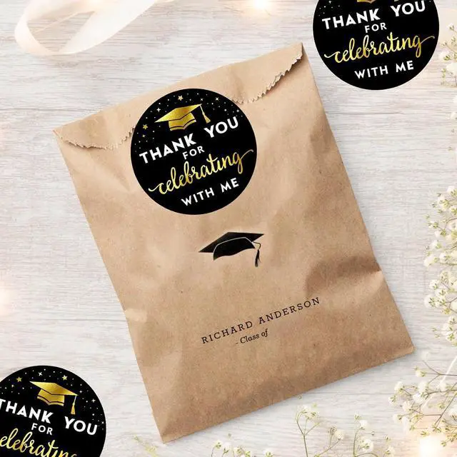Alt view image 4 of 7 - Thank You for Celebrating with Me Stickers Graduation Stickers | 2 Inch Metallic Gold Graduation Party Favor Sticker 120PCS Thank You Sticker for Envelope Seals Card