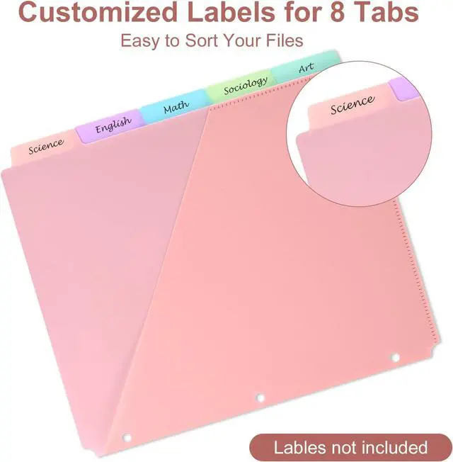 Alt view image 3 of 7 - 5 Tabs Dividers with Pockets for 3 Ring Binder, 5 Count Binder Dividers for US Letter Size, Tabbed Dividers for School, Office, and Home Organization, 5 Pastel Colors (1)