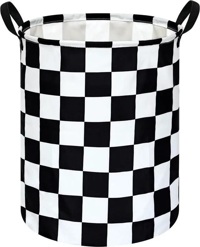 Main image of Black And White Checkered Basket Kids Hamper Car Room Decor For Boys | Foldable Clothes Storage Bin Waterproof Canvas Toy Bins Gift Baskets For Bedroom Kids Laundry Basket With Handles Racing Flag