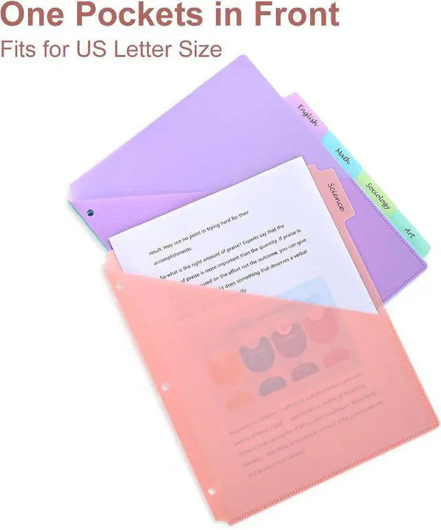 Alt view image 4 of 7 - 5 Tabs Dividers with Pockets for 3 Ring Binder, 5 Count Binder Dividers for US Letter Size, Tabbed Dividers for School, Office, and Home Organization, 5 Pastel Colors (1)