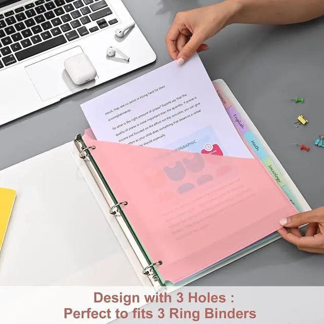 Alt view image 5 of 7 - 5 Tabs Dividers with Pockets for 3 Ring Binder, 5 Count Binder Dividers for US Letter Size, Tabbed Dividers for School, Office, and Home Organization, 5 Pastel Colors (1)