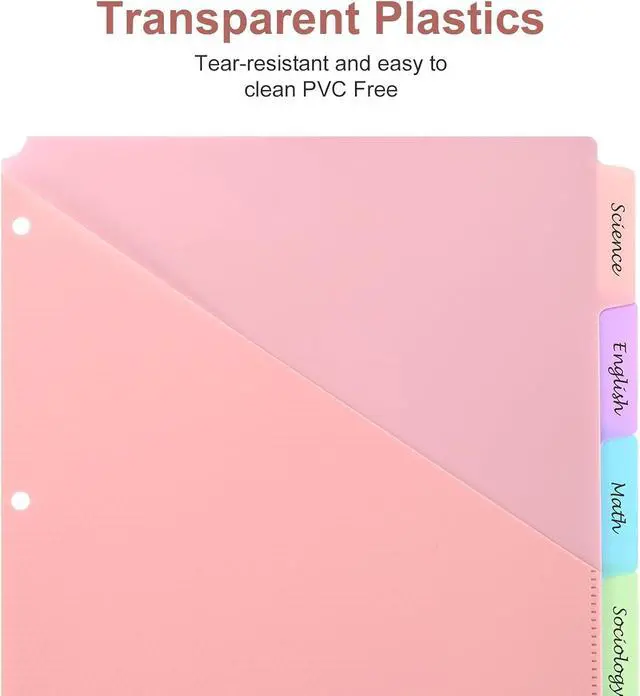 Alt view image 6 of 7 - 5 Tabs Dividers with Pockets for 3 Ring Binder, 5 Count Binder Dividers for US Letter Size, Tabbed Dividers for School, Office, and Home Organization, 5 Pastel Colors (1)