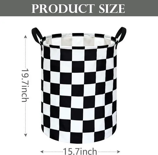 Alt view image 6 of 7 - Black And White Checkered Basket Kids Hamper Car Room Decor For Boys | Foldable Clothes Storage Bin Waterproof Canvas Toy Bins Gift Baskets For Bedroom Kids Laundry Basket With Handles Racing Flag
