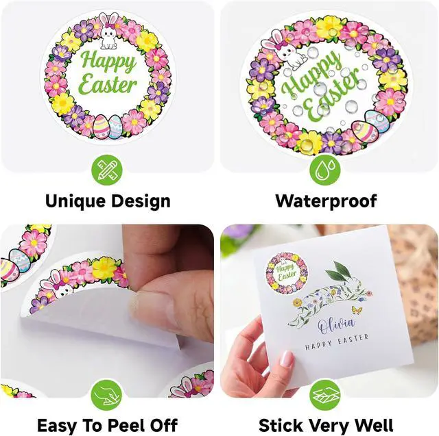 Alt view image 3 of 7 - Anwyll Easter Gift Stickers - Happy Easter Sticker 60Pcs 2Inch Easters Egg Bunny Rabbit Sticker Self Adhesive Easters Envelope Seals Labels Stickers for Basket Card Goodie Treat Bag Party Decoration