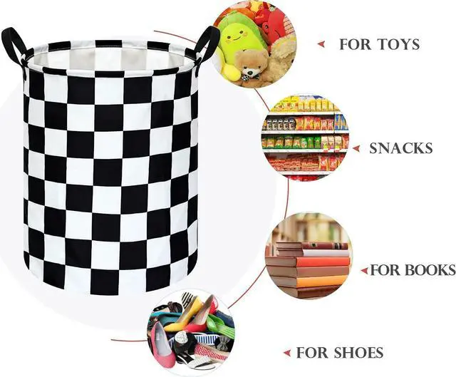 Alt view image 7 of 7 - Black And White Checkered Basket Kids Hamper Car Room Decor For Boys | Foldable Clothes Storage Bin Waterproof Canvas Toy Bins Gift Baskets For Bedroom Kids Laundry Basket With Handles Racing Flag