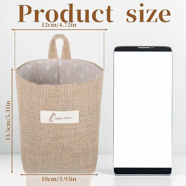 Alt view image 2 of 7 - 2 Pack Hanging Basket for Door, Small Jute Wall Storage, Hanging Storage Bags Cotton Linen Boho Camper Decor for Keys, Flower Plants, Wallet