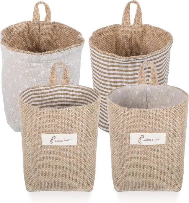 Main image of 2 Pack Hanging Basket for Door, Small Jute Wall Storage, Hanging Storage Bags Cotton Linen Boho Camper Decor for Keys, Flower Plants, Wallet