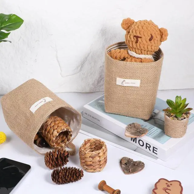 Alt view image 6 of 7 - 2 Pack Hanging Basket for Door, Small Jute Wall Storage, Hanging Storage Bags Cotton Linen Boho Camper Decor for Keys, Flower Plants, Wallet