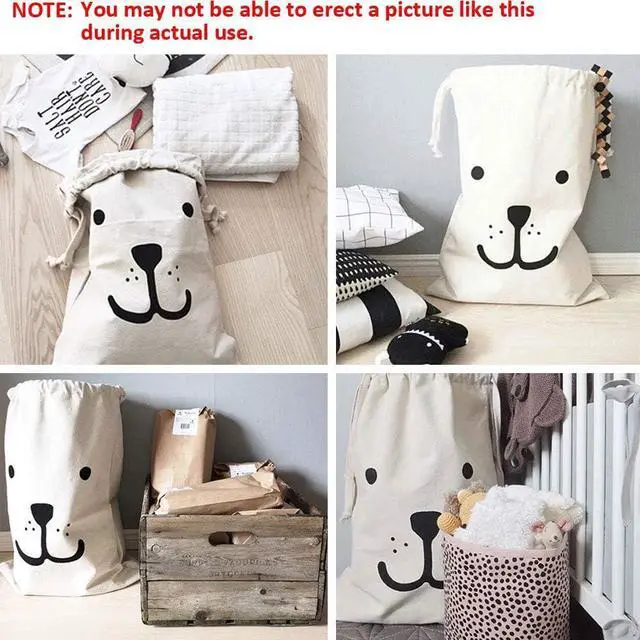 Alt view image 5 of 6 - Lependor Canvas Duffle Storage Carry Heavy Duty Basket Laundry Bag Reusable Wall Delicates with Drawstring Pouch Christmas Gift for Travel, Ladies Sweater - Smile,18" x 26"