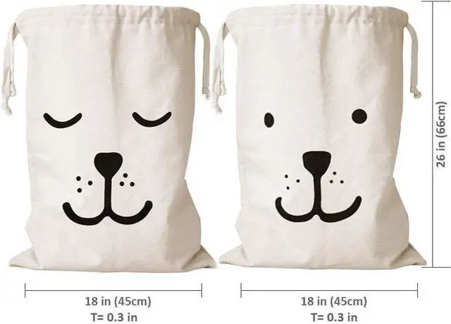 Alt view image 6 of 6 - Lependor Canvas Duffle Storage Carry Heavy Duty Basket Laundry Bag Reusable Wall Delicates with Drawstring Pouch Christmas Gift for Travel, Ladies Sweater - Smile,18" x 26"