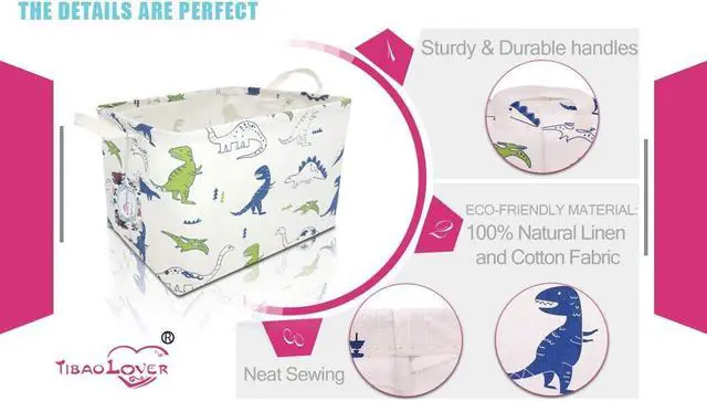 Alt view image 3 of 7 - Rectangular Kids Storage Basket Gift Basket Baby Storage Basket Cute Kids Toy Storage Bin Organizer Shelf Book Basket Room Decor(Polychrome Dinosaurs)