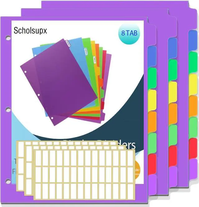 Main image of Binder Dividers for 3 Ring Binder, 8 Tab Set, Durable Plastic Dividers with Tabs for Letter Size, Colorful Notebook Dividers for for Office, School