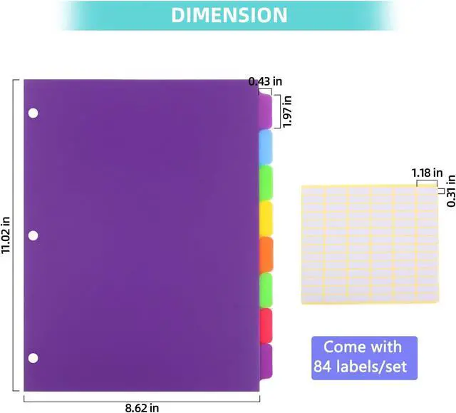 Alt view image 2 of 6 - 3 Set 5 Tab Binder Dividers, Plastic Binders Dividers with Tabs Colorful Big Tab Fit Standard 8.5 X 11 Sheets, Dividers for 3 Ring Binder