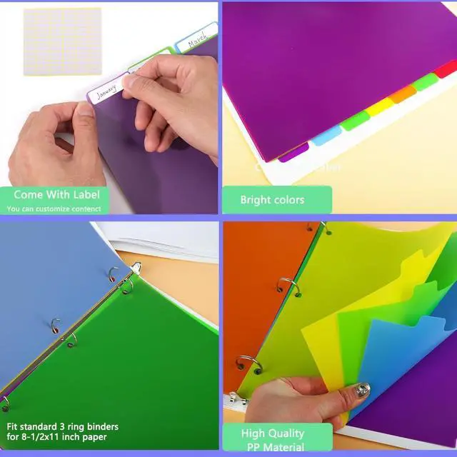 Alt view image 3 of 6 - 3 Set 5 Tab Binder Dividers, Plastic Binders Dividers with Tabs Colorful Big Tab Fit Standard 8.5 X 11 Sheets, Dividers for 3 Ring Binder