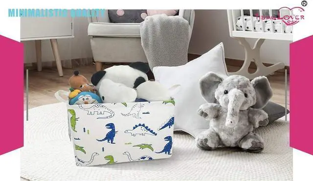 Alt view image 6 of 7 - Rectangular Kids Storage Basket Gift Basket Baby Storage Basket Cute Kids Toy Storage Bin Organizer Shelf Book Basket Room Decor(Polychrome Dinosaurs)