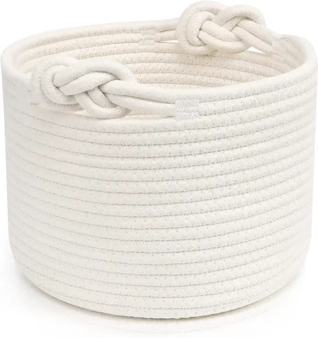 Main image of ABenkle Small Woven Basket, Cotton Rope Shelf Storage Basket, Small Round Easter Basket, Cute Basket, Decorative Round Bin for Nursery Bedroom Bathroom, 9.4" x 9.4"x 7.1" Empty Gift Basket