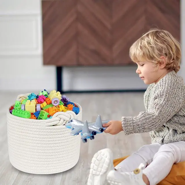Alt view image 6 of 7 - ABenkle Small Woven Basket, Cotton Rope Shelf Storage Basket, Small Round Easter Basket, Cute Basket, Decorative Round Bin for Nursery Bedroom Bathroom, 9.4" x 9.4"x 7.1" Empty Gift Basket
