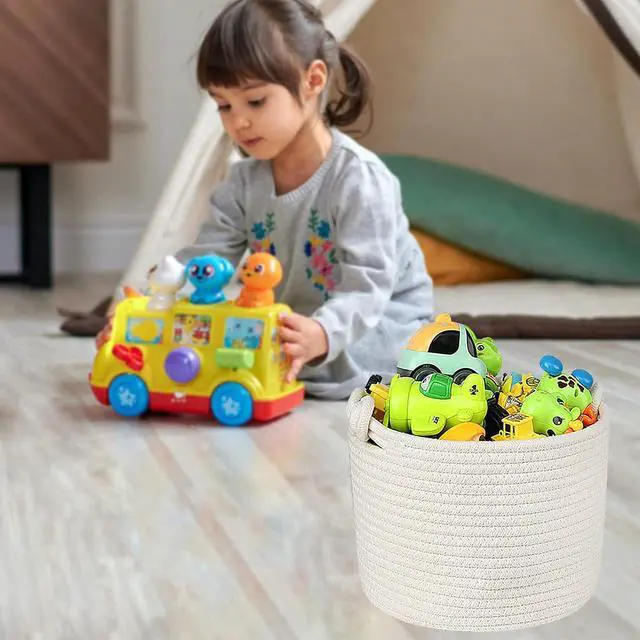 Alt view image 7 of 7 - ABenkle Small Woven Basket, Cotton Rope Shelf Storage Basket, Small Round Easter Basket, Cute Basket, Decorative Round Bin for Nursery Bedroom Bathroom, 9.4" x 9.4"x 7.1" Empty Gift Basket