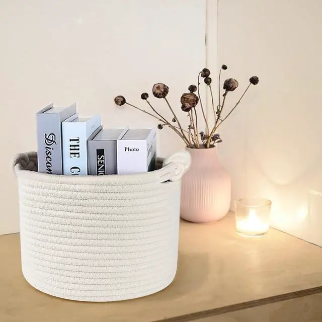 Alt view image 4 of 7 - ABenkle Small Woven Basket, Cotton Rope Shelf Storage Basket, Small Round Easter Basket, Cute Basket, Decorative Round Bin for Nursery Bedroom Bathroom, 9.4" x 9.4"x 7.1" Empty Gift Basket