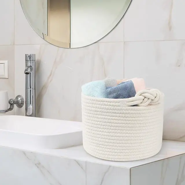 Alt view image 5 of 7 - ABenkle Small Woven Basket, Cotton Rope Shelf Storage Basket, Small Round Easter Basket, Cute Basket, Decorative Round Bin for Nursery Bedroom Bathroom, 9.4" x 9.4"x 7.1" Empty Gift Basket