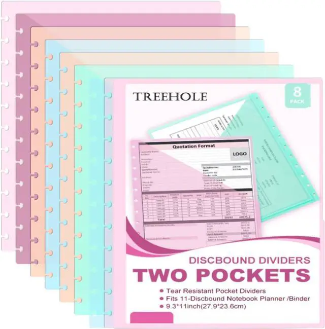 Main image of Discbound Dividers 8.5 x 11 Letter Size Plastic Dis Planner 2 Pocket-8 PCS | 11 disc folder pocket , Patel color Fit 8.5" x 11" Paper Notebook with Pockets 11 Disc Folder for Office Home School (8)