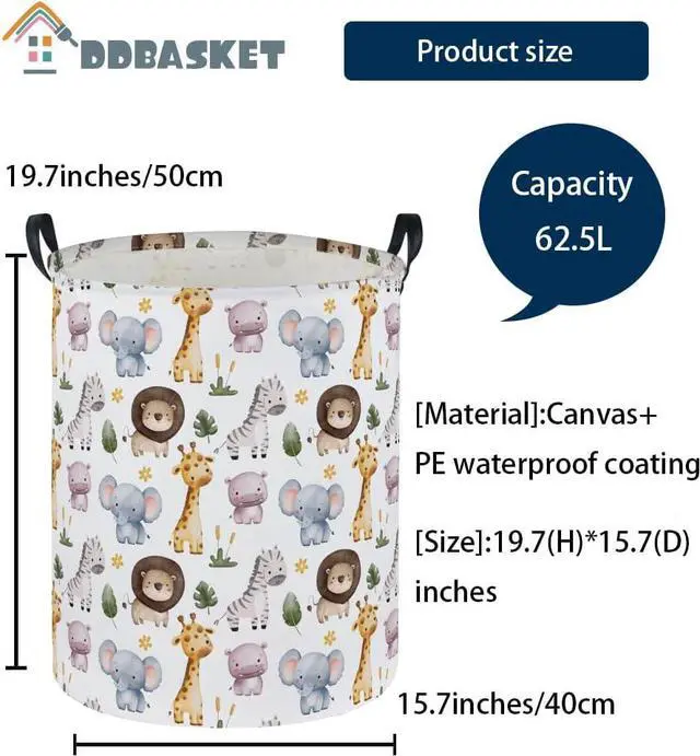 Alt view image 2 of 6 - DDBASKE Laundry Basket Animal Hamper for Nursery Cute Storage Bin Organizer Room Decor for Home(Zoo)