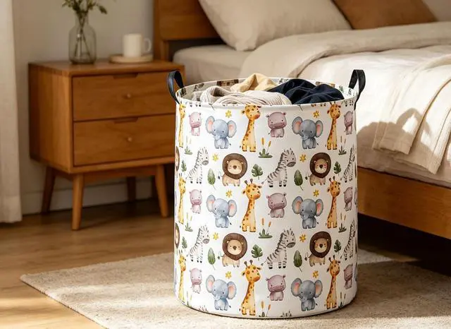 Alt view image 4 of 6 - DDBASKE Laundry Basket Animal Hamper for Nursery Cute Storage Bin Organizer Room Decor for Home(Zoo)