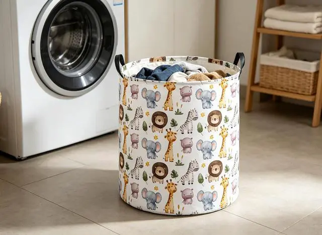 Alt view image 3 of 6 - DDBASKE Laundry Basket Animal Hamper for Nursery Cute Storage Bin Organizer Room Decor for Home(Zoo)