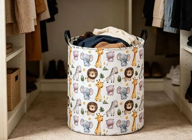 Alt view image 5 of 6 - DDBASKE Laundry Basket Animal Hamper for Nursery Cute Storage Bin Organizer Room Decor for Home(Zoo)