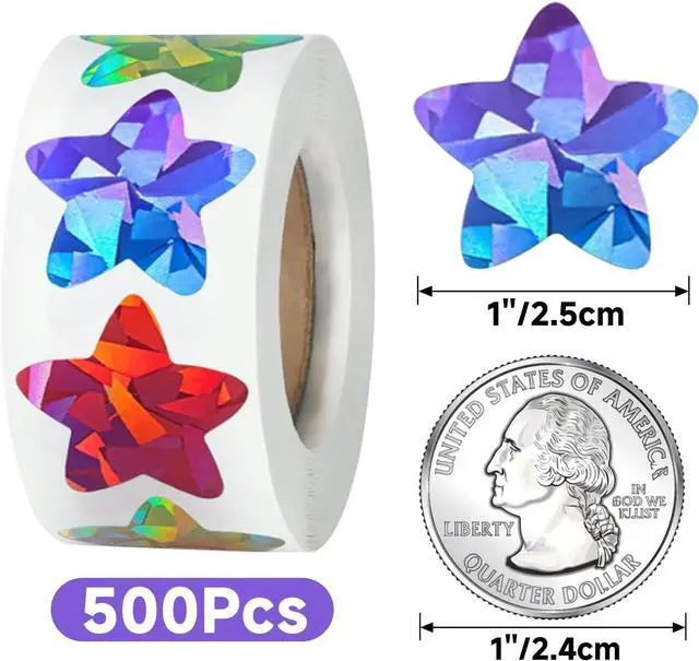 Alt view image 2 of 7 - Anwyll Star Stickers - 500Pcs 1Inch Holographic Colorful Star Shape Stickers for Reward Classroom Self Adhesive Stars Incentive Sticker Roll for Envelope Seal Card Craft Teacher Behavior Chart