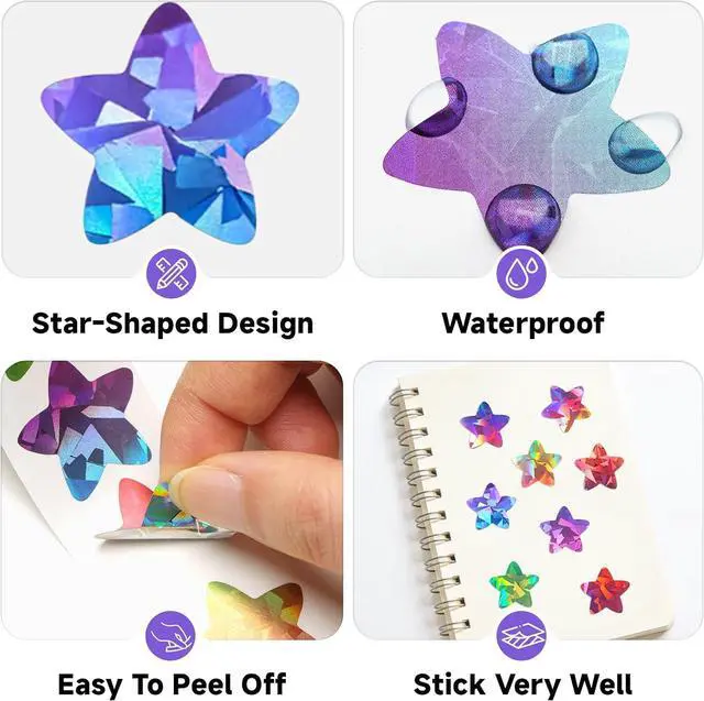 Alt view image 3 of 7 - Anwyll Star Stickers - 500Pcs 1Inch Holographic Colorful Star Shape Stickers for Reward Classroom Self Adhesive Stars Incentive Sticker Roll for Envelope Seal Card Craft Teacher Behavior Chart