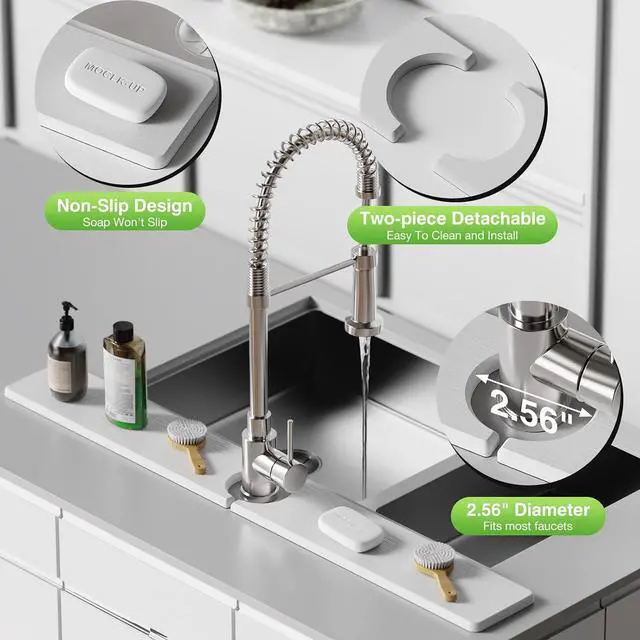 Alt view image 5 of 7 - Premium Stone Faucet Mat for Kitchen Sink, 30" x 4" White | Quick Drying & Water Absorbent, Sink Splash Guard Tray for Prevents Moisture Buildup
