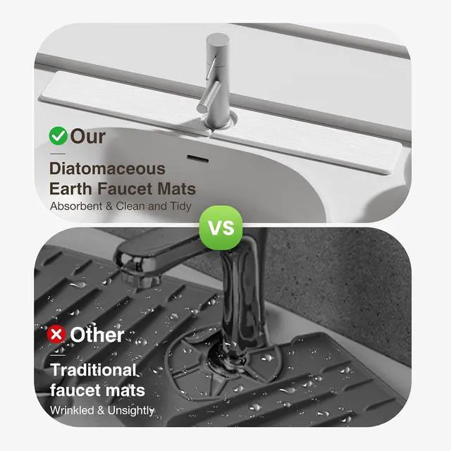 Alt view image 6 of 7 - Premium Stone Faucet Mat for Kitchen Sink, 30" x 4" White | Quick Drying & Water Absorbent, Sink Splash Guard Tray for Prevents Moisture Buildup