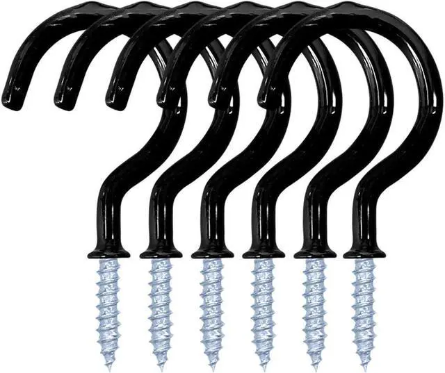 Main image of yuntop 12 Pack Vinyl Coated Ceiling Hooks,Screw-in Mug Hooks | Multi-Function Wall Hooks Kitchen Hooks Cup Hooks for Indoors Outdoors (Black, 1-1/4 Inch)