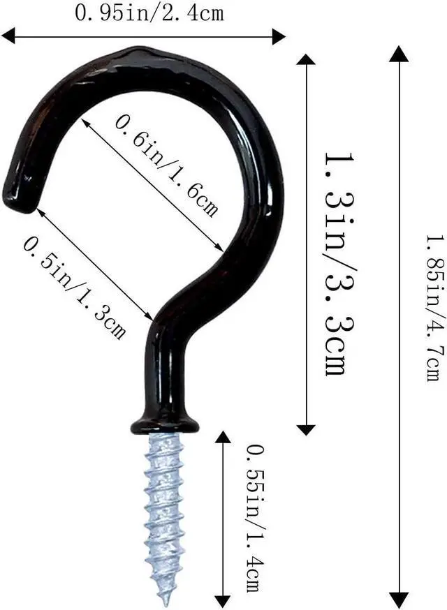Alt view image 3 of 7 - yuntop 12 Pack Vinyl Coated Ceiling Hooks,Screw-in Mug Hooks | Multi-Function Wall Hooks Kitchen Hooks Cup Hooks for Indoors Outdoors (Black, 1-1/4 Inch)