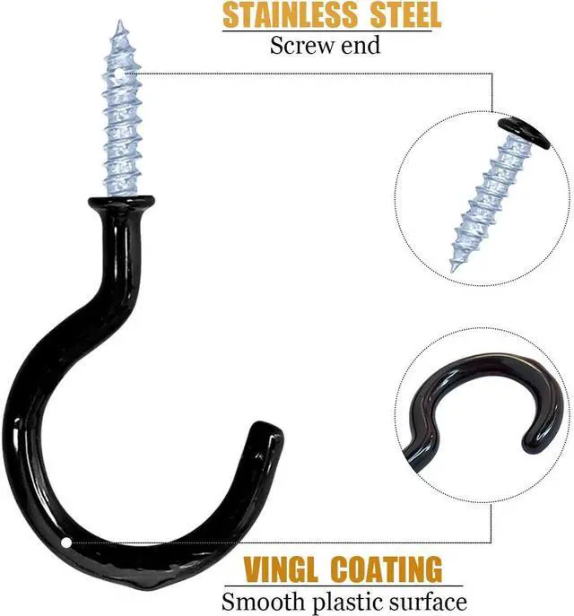 Alt view image 2 of 7 - yuntop 12 Pack Vinyl Coated Ceiling Hooks,Screw-in Mug Hooks | Multi-Function Wall Hooks Kitchen Hooks Cup Hooks for Indoors Outdoors (Black, 1-1/4 Inch)