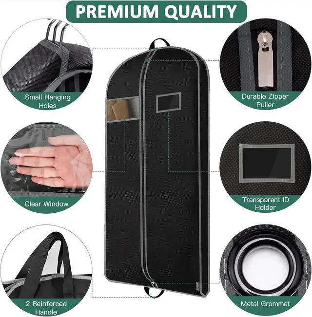 Alt view image 5 of 6 - BALEINE 1PK Garment Bags for Hanging Clothes, 43" Suit Bag for Travel | Breathable Material, Wrinkle-Free Storage, Extra Shoe Bag Included, Dust Protection, Clear ID Window, Multiple Size Options