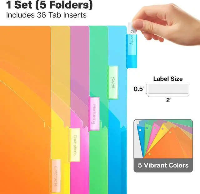 Alt view image 3 of 7 - Dunwell 5-Tab Pocket Dividers for 3-Ring Binders, 2 Pockets, Multicolor | 5 Insertable Tabs, 2 Storage Pockets, Fits Standard 3-Ring Binders, Assorted Colors