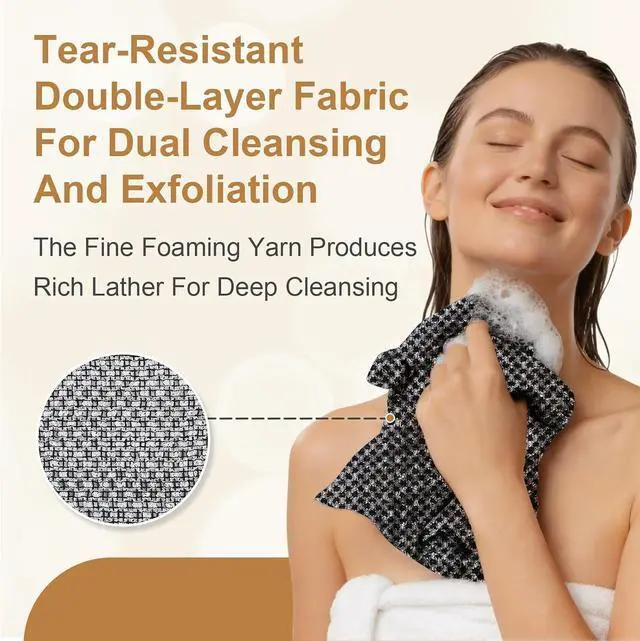 Alt view image 4 of 7 - Blissal Exfoliating Shower Towel,Advanced Exfoliating Microfiber Towel,2-in-1 Exfoliation Towels,Premium Scrub Bathroom Towel Set,Body Scrubber with 2 Sides for All Skin Types (Black)
