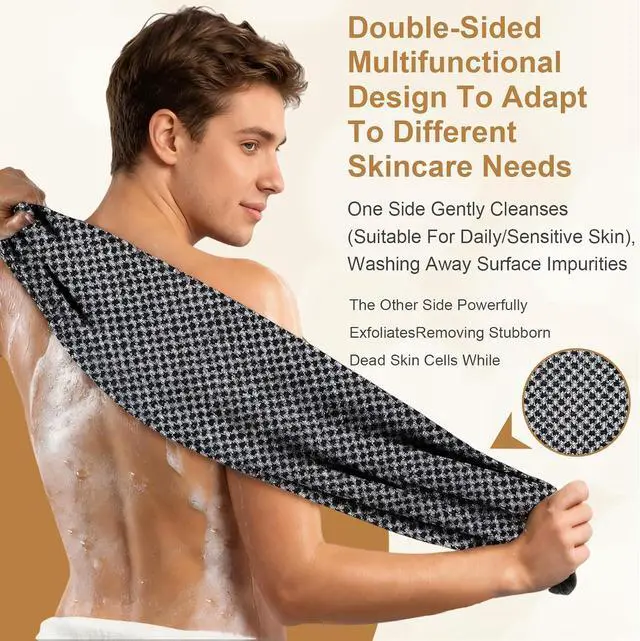 Alt view image 5 of 7 - Blissal Exfoliating Shower Towel,Advanced Exfoliating Microfiber Towel,2-in-1 Exfoliation Towels,Premium Scrub Bathroom Towel Set,Body Scrubber with 2 Sides for All Skin Types (Black)