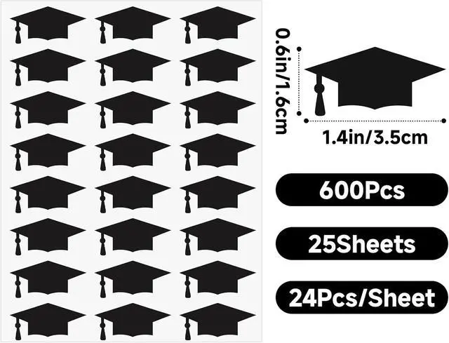 Alt view image 2 of 7 - Anwyll Graduation Cap Stickers 2026-600Pcs Black Graduation Hat Stickers Self-Adhesive Graduations Envelope Seal Sticker Congrats Grad Cap Sticker Class of 2026 for Senior College Grad Party Favor