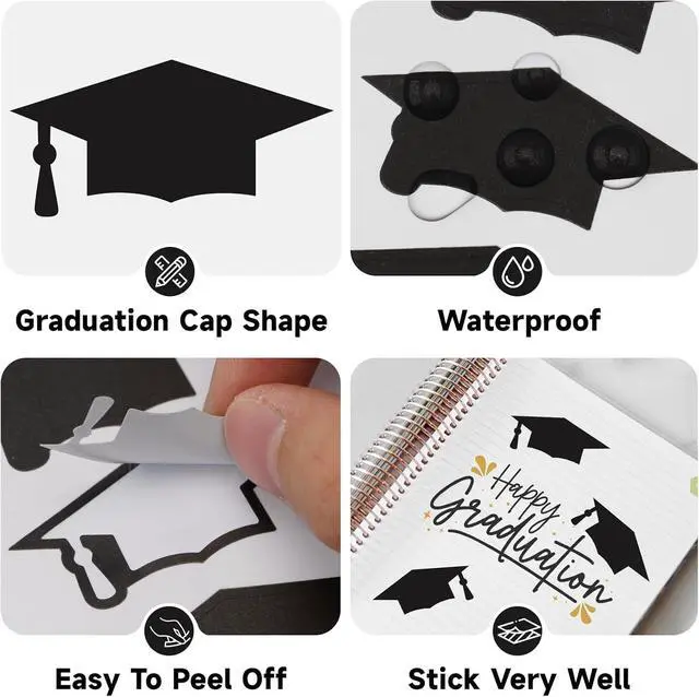 Alt view image 3 of 7 - Anwyll Graduation Cap Stickers 2026-600Pcs Black Graduation Hat Stickers Self-Adhesive Graduations Envelope Seal Sticker Congrats Grad Cap Sticker Class of 2026 for Senior College Grad Party Favor