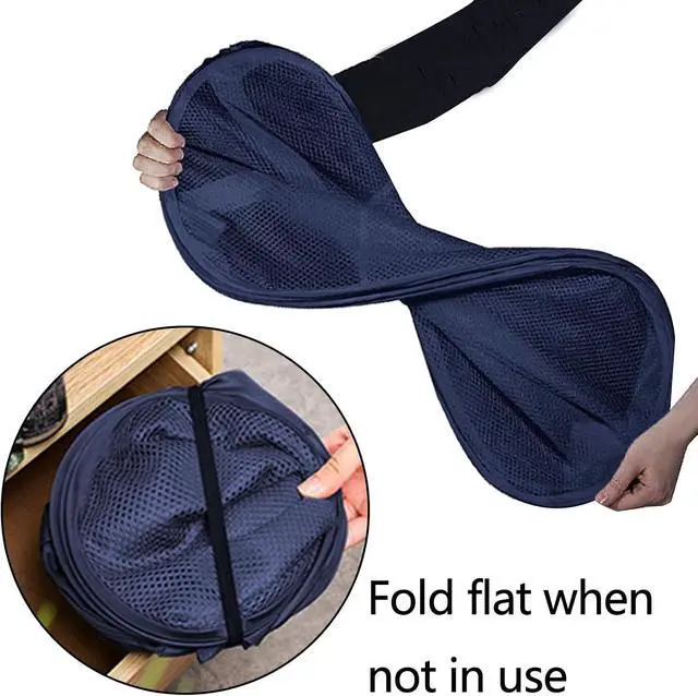 Alt view image 4 of 7 - Foldable Clothes Basket Mesh Pop Up Laundry Hamper for Apartment, RV | 2Pack Collapsible Laundry Baskets Wide Opening, Large Side Pocket, Breathable, Space-Saving Blue Portable Storage Laundry Bag