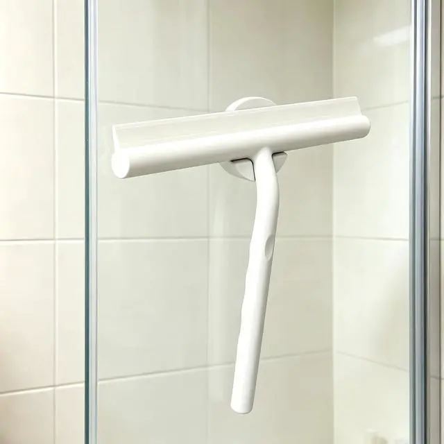 Alt view image 5 of 7 - Shower Squeegee for Glass Doors, Full Silicone Jacketed Squeegee with Ergonomic Handle & No-Drill Hook, Cleaning Tool for Windows, Mirrors, Tiles, Bathroom & Car - White