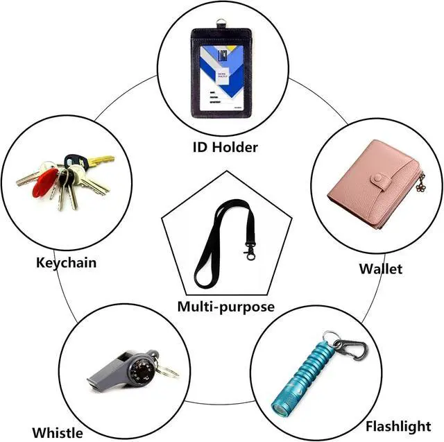 Alt view image 5 of 7 - Lanyard, Long Key Lanyard, Id Badge Lanyard for Women and Men, Cute Cool Lanyard Strap for Car Keys, Card Holder, Whistle, Keychain, Wallet (Pure Black)